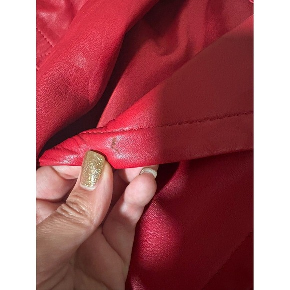 Vintage Red Genuine Leather Coat Women's Oversized 80s 90s Retro Jacket - Picture 9 of 15